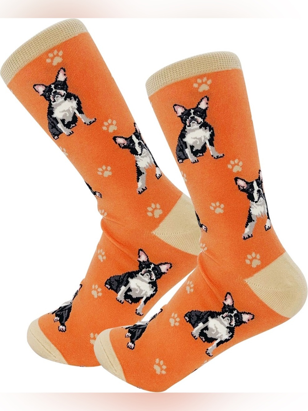 🐾🧦 Happy Tails Boston Terrier Dog Print Crew Socks 🧦🐾 🆕
